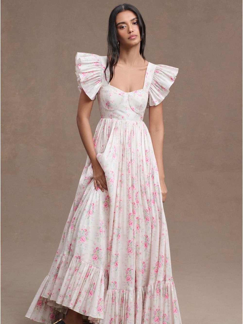 Maison Amory French Chateau Floral Flutter Sleeve Gown XL NWT